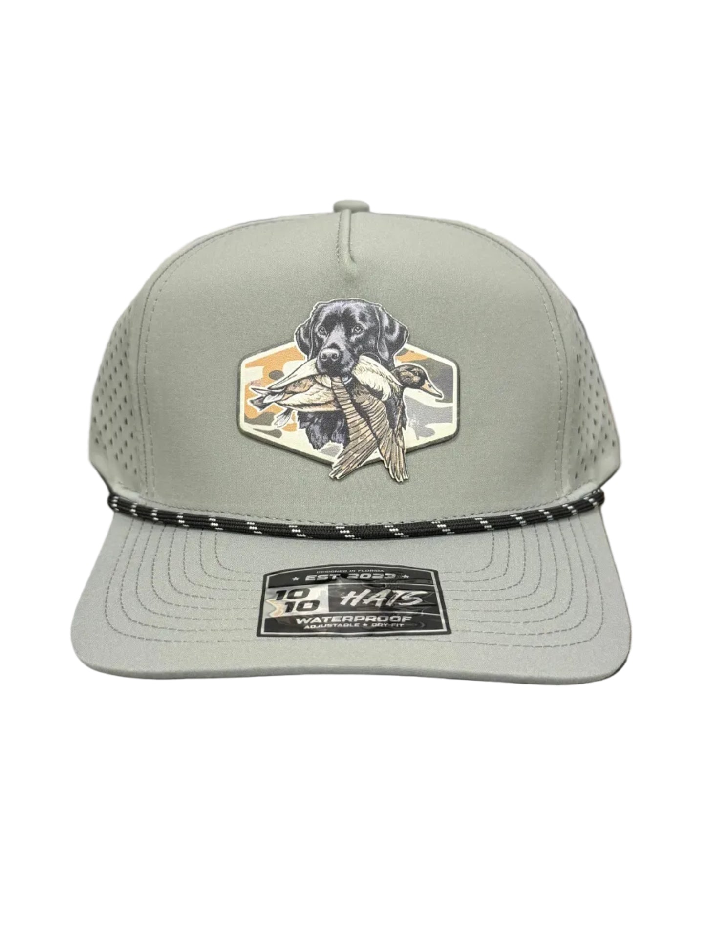 Backwater Badge Rope Hat - Waterproof Adjustable Cap with Dog & Duck Design